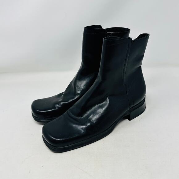 Vintage Nine West Black Leather Ankle Boots Square Toe Y2K 90s Minimalist Sz 7.5 - Picture 12 of 12